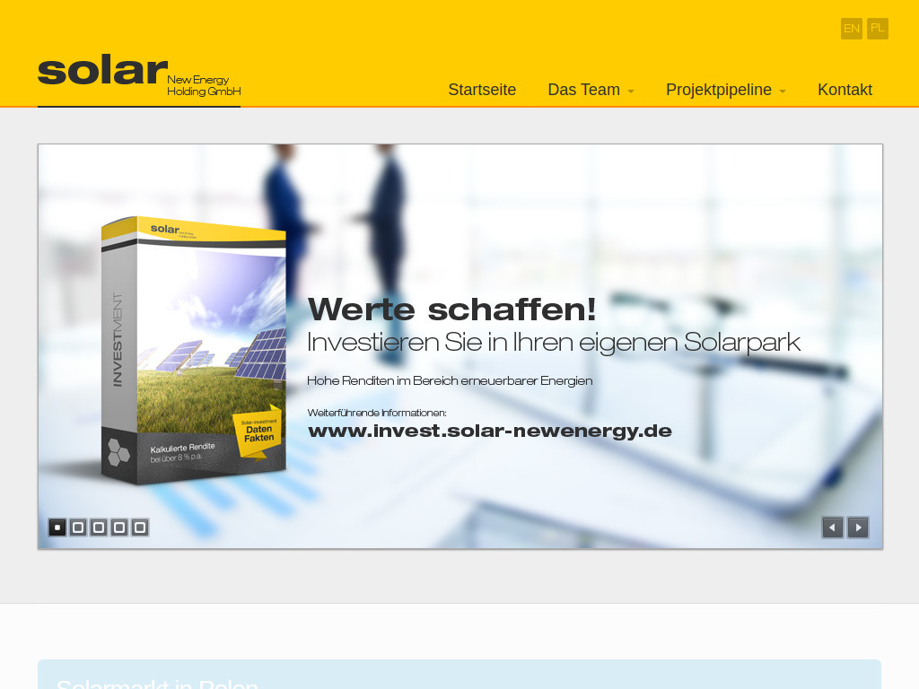 Website von SOLAR New Energy Holding GmbH in Halle (Saale)