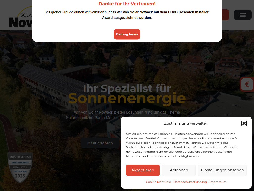 Website von Solar Nowack in Techentin