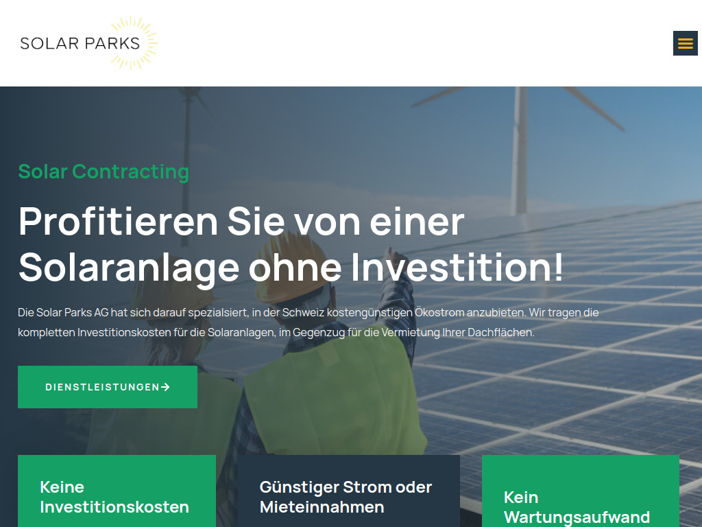 Website von Solar Parks AG in Wil ZH