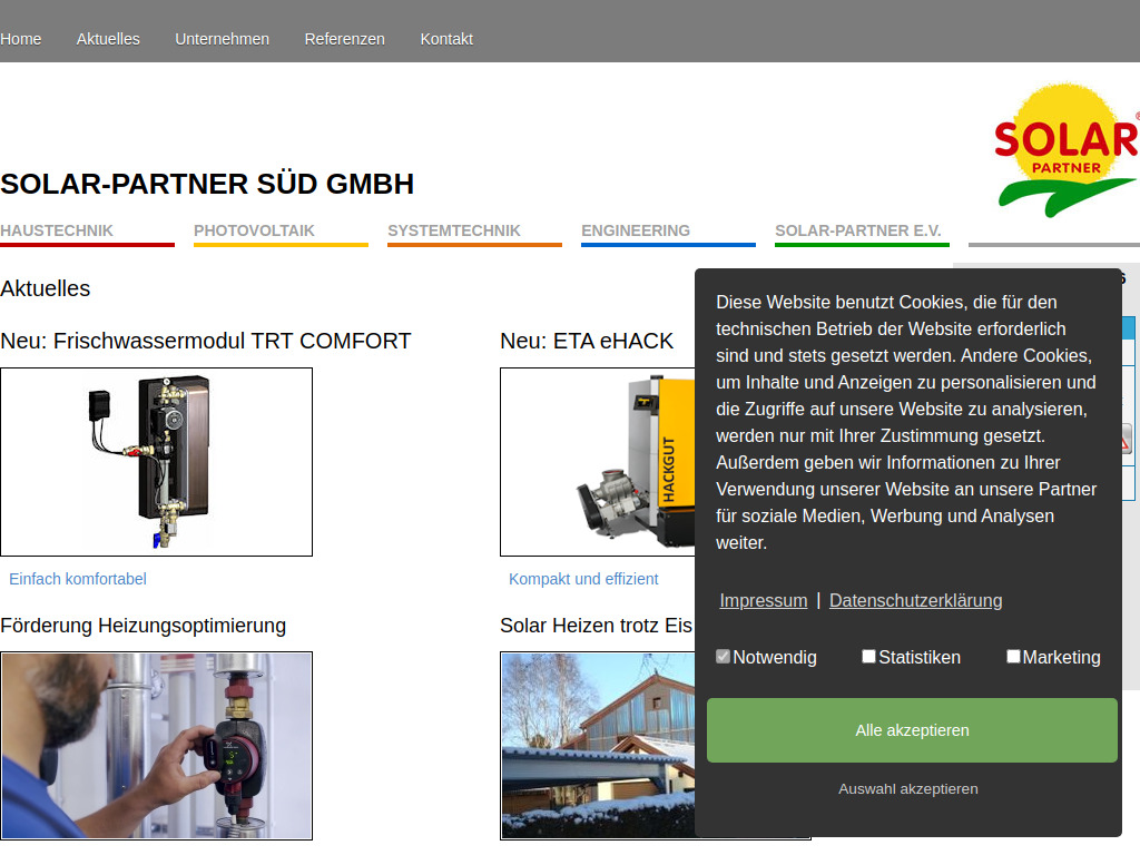 Website von Solar-Partner Süd GmbH in Kienberg