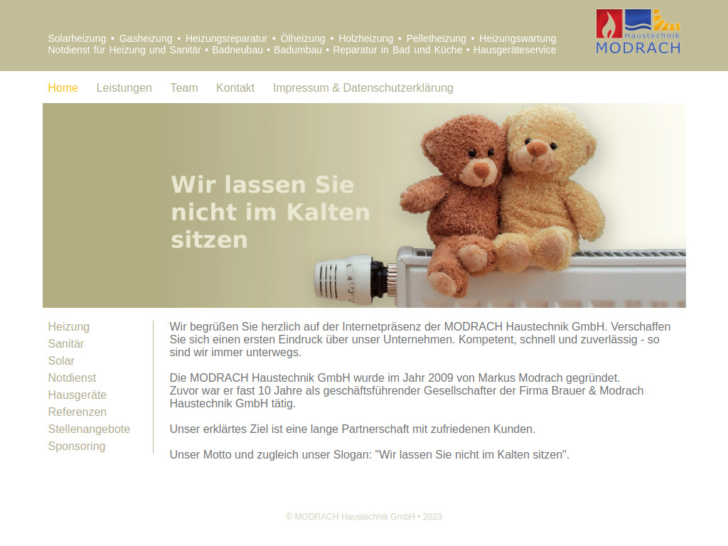 Website von MODRACH Haustechnik GmbH