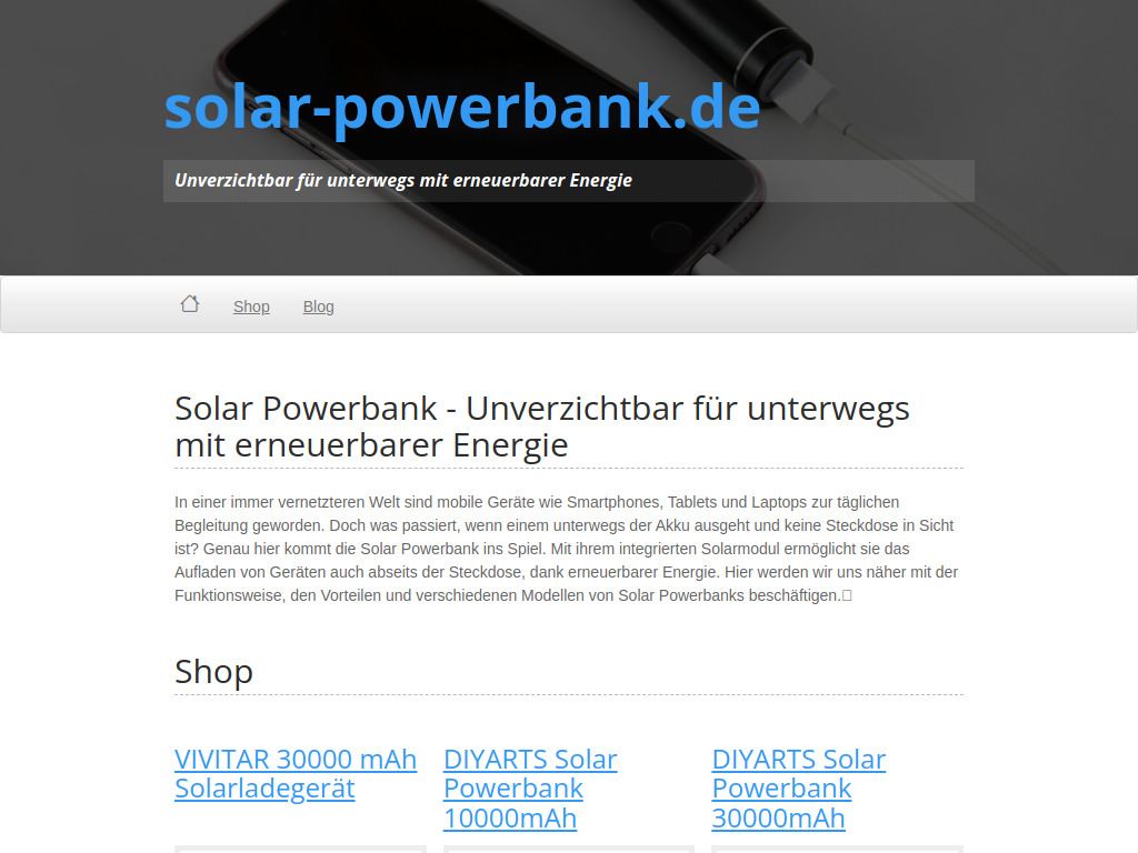 Website von solar-powerbank.de - Unverzichtbar für unterwegs mit erneuerbarer Energie in Powerbank
