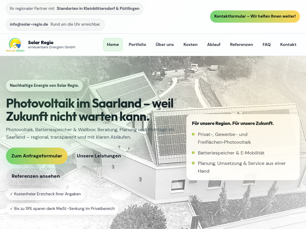 Website von Photovoltaik & Solaranlagen im Saarland in Kleinblittersdorf
