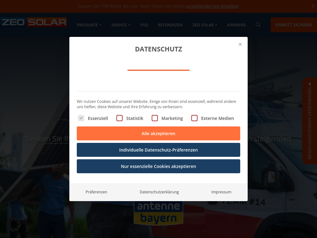 Website von ZEO SOLAR GmbH & Co. KG in Ampfing