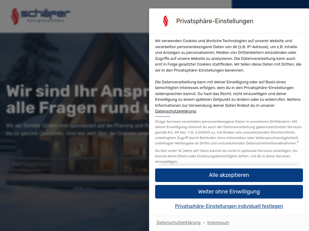 Website von Schäfer Umweltschonende Wärme- und Wasserversorgung GmbH in Emskirchen