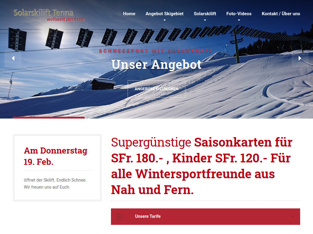 Website von Genossenschaft Skilift Tenna in Tenna