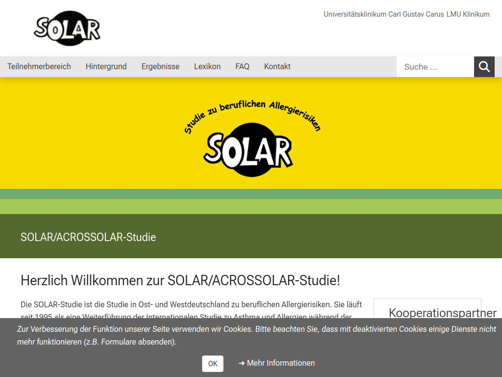 Website von SOLAR/ACROSSOLAR-Studie in München