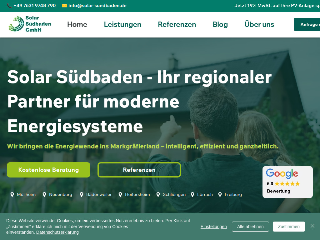 Website von Solar Südbaden in Badenweiler