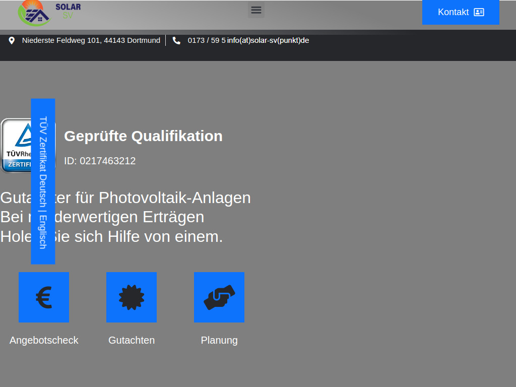 Website von Solar SV in Dortmund