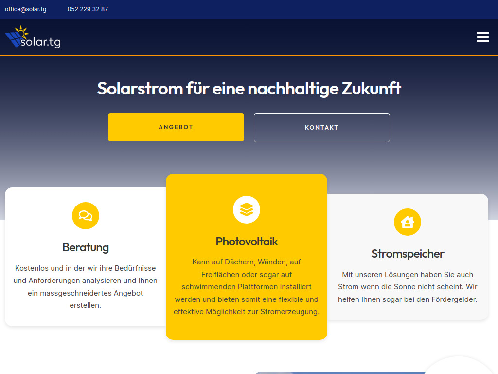 Website von solar.tg GmbH in Frauenfeld