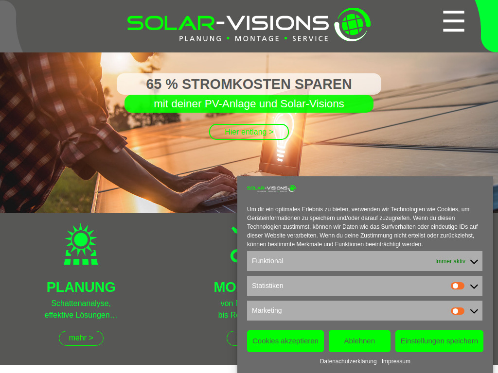 Website von Solar-Visions GmbH in Wanderup