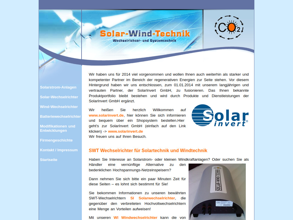 Website von Solar-Wind-Technik Wechselrichter- und Systemtechnik in Sonnenbühl
