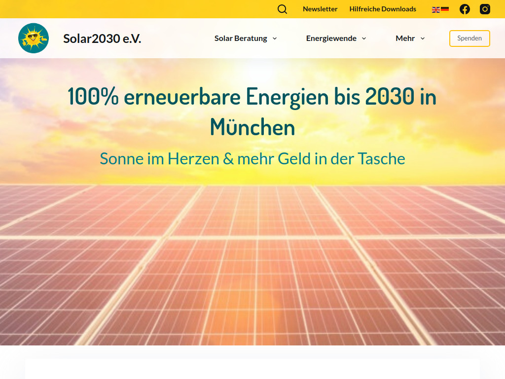 Website von Solar2030 e.V. in München