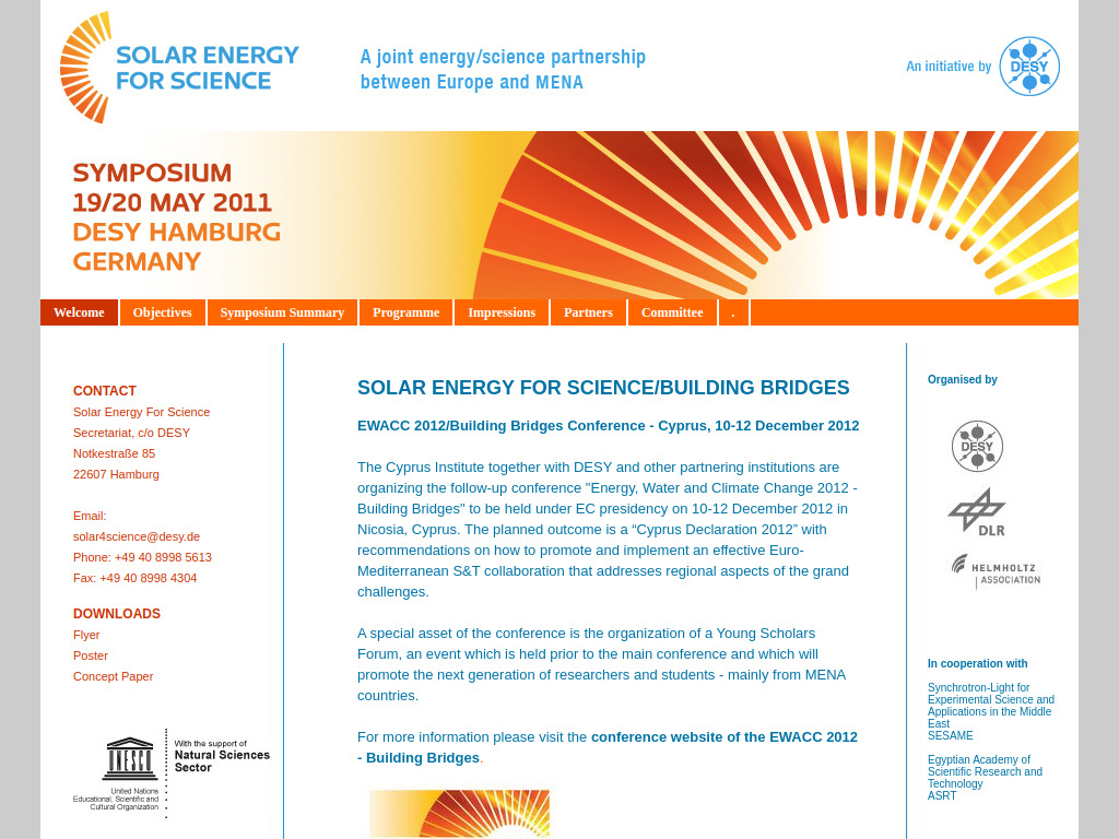 Website von Solar Energy for Science/Building Bridges in Hamburg
