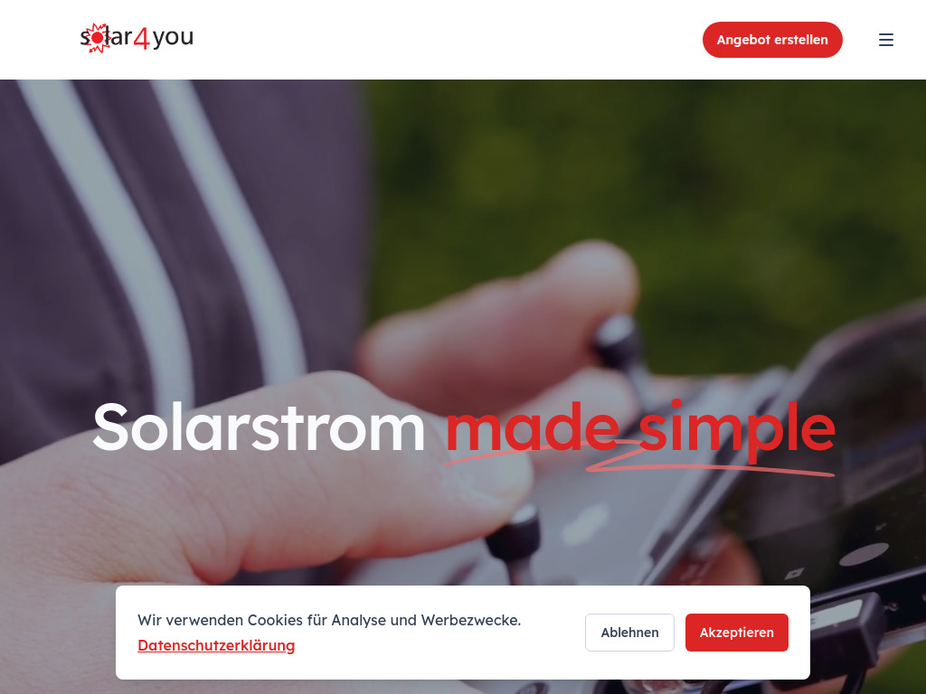 Website von Solar4you AG in Oberdorf