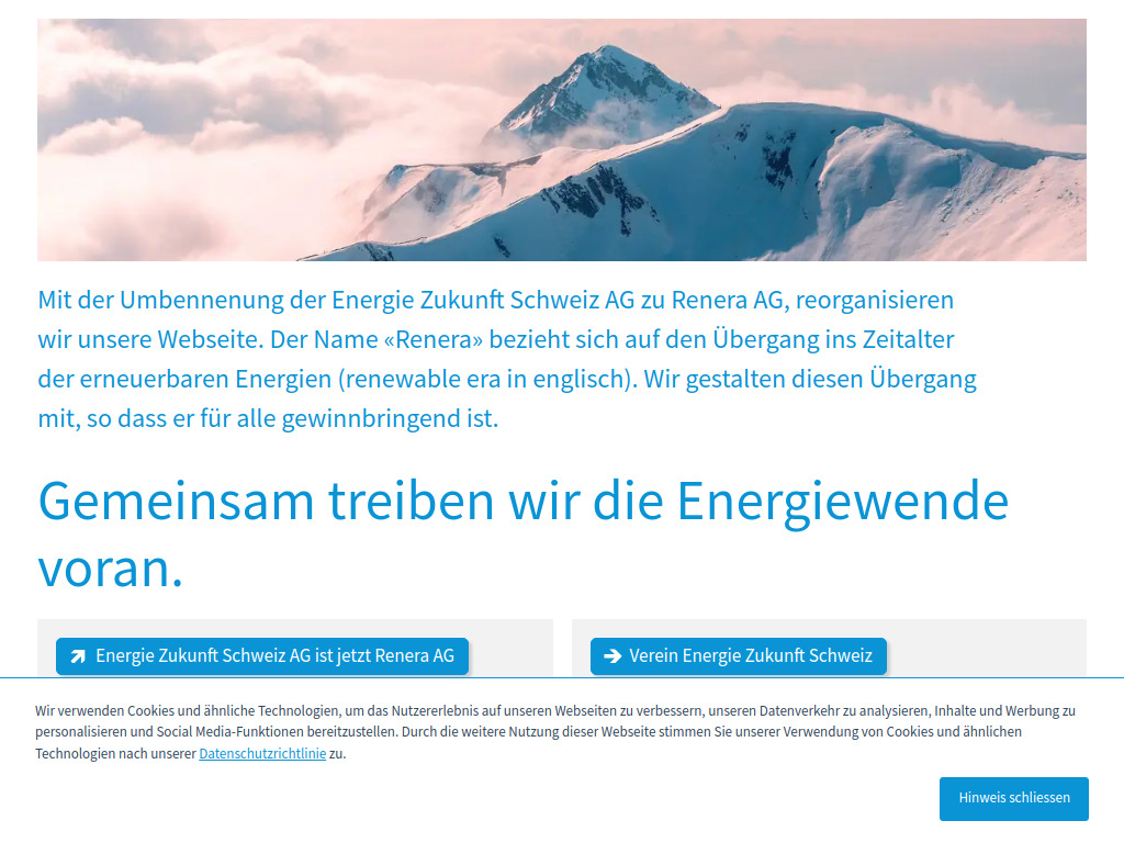 Website von Energie Zukunft Schweiz AG