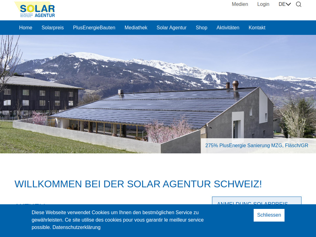 Website von Solar Agentur Schweiz in Zürich