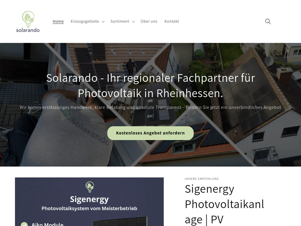 Website von Solarando GmbH in Guntersblum