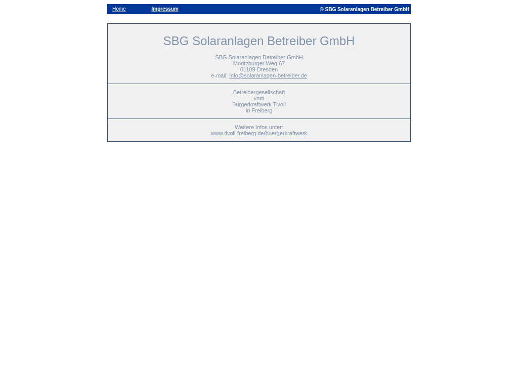 Website von SBG Solaranlagen Betreiber GmbH in Dresden