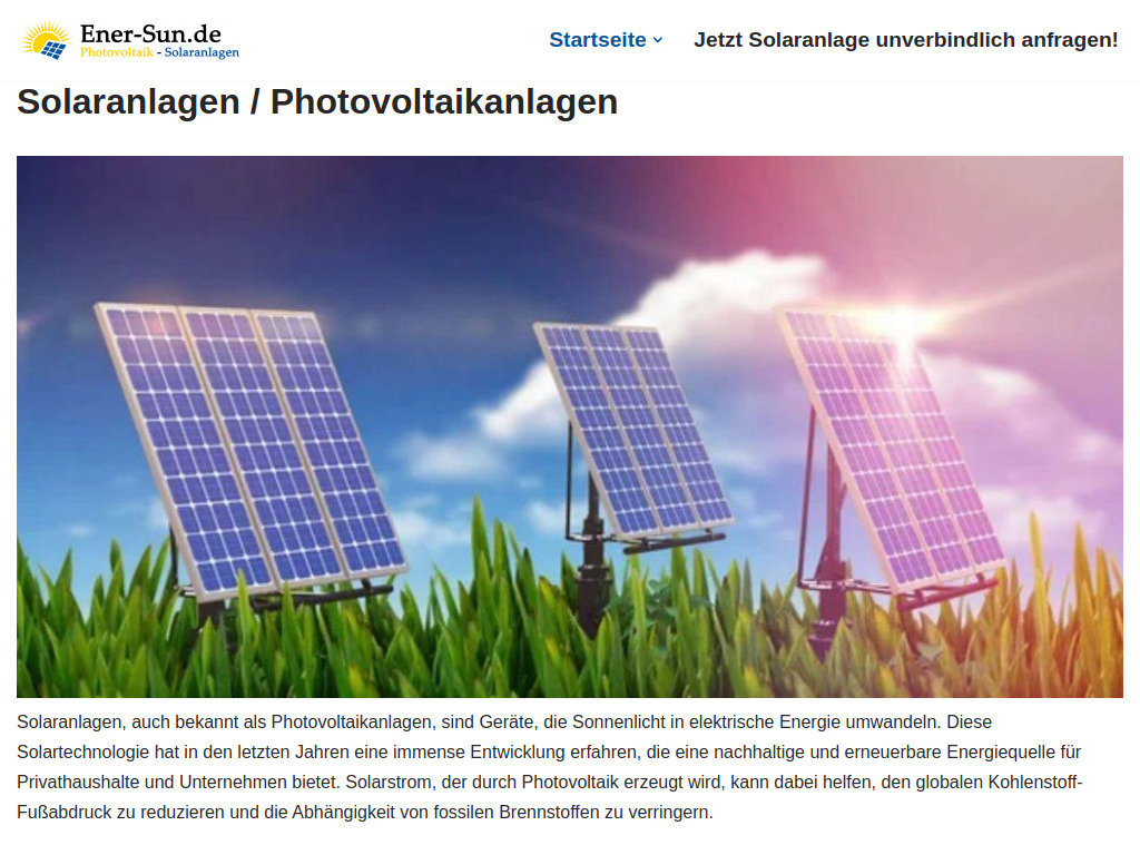 Website von Solaranlagen & Photovoltaikanlagen: ☀️ Ener-Sol.de