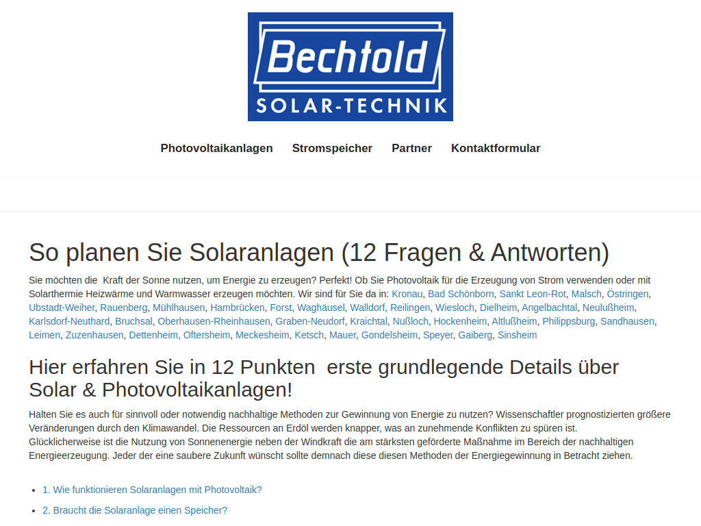 Website von Bechtold Solar-Technik GmbH in High-Tech Solar-Set