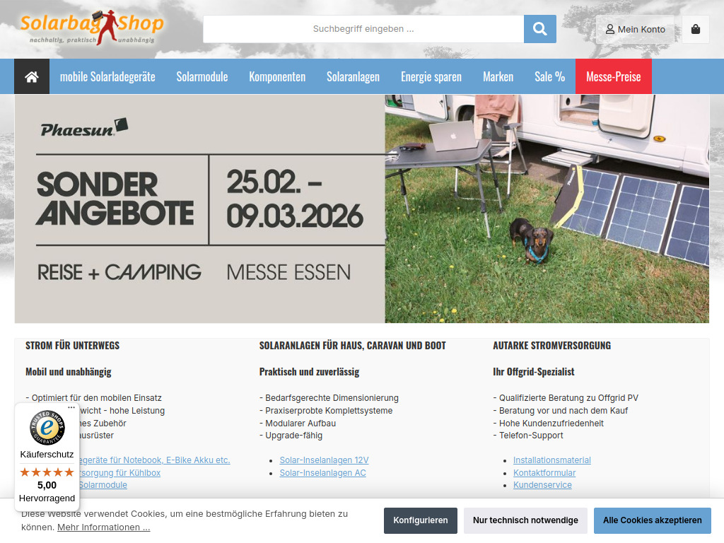 Website von solarbag-shop.de in Dahmen-Rothenmoor