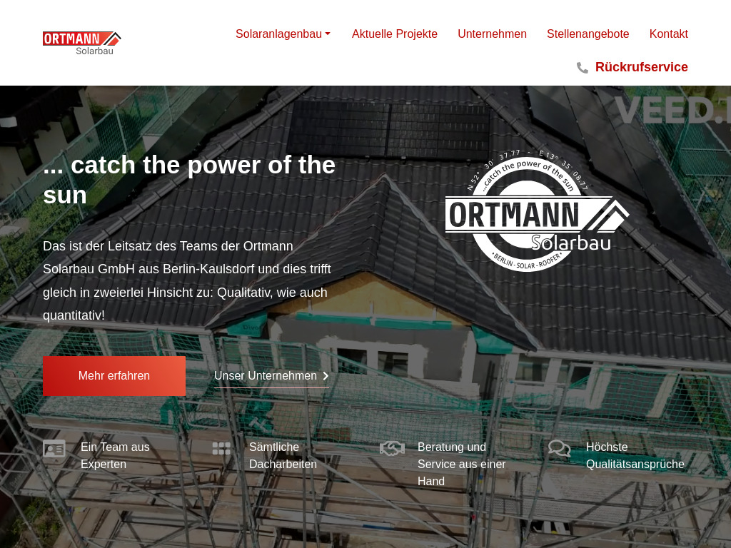 Website von Ortmann Solarbau GmbH in Berlin