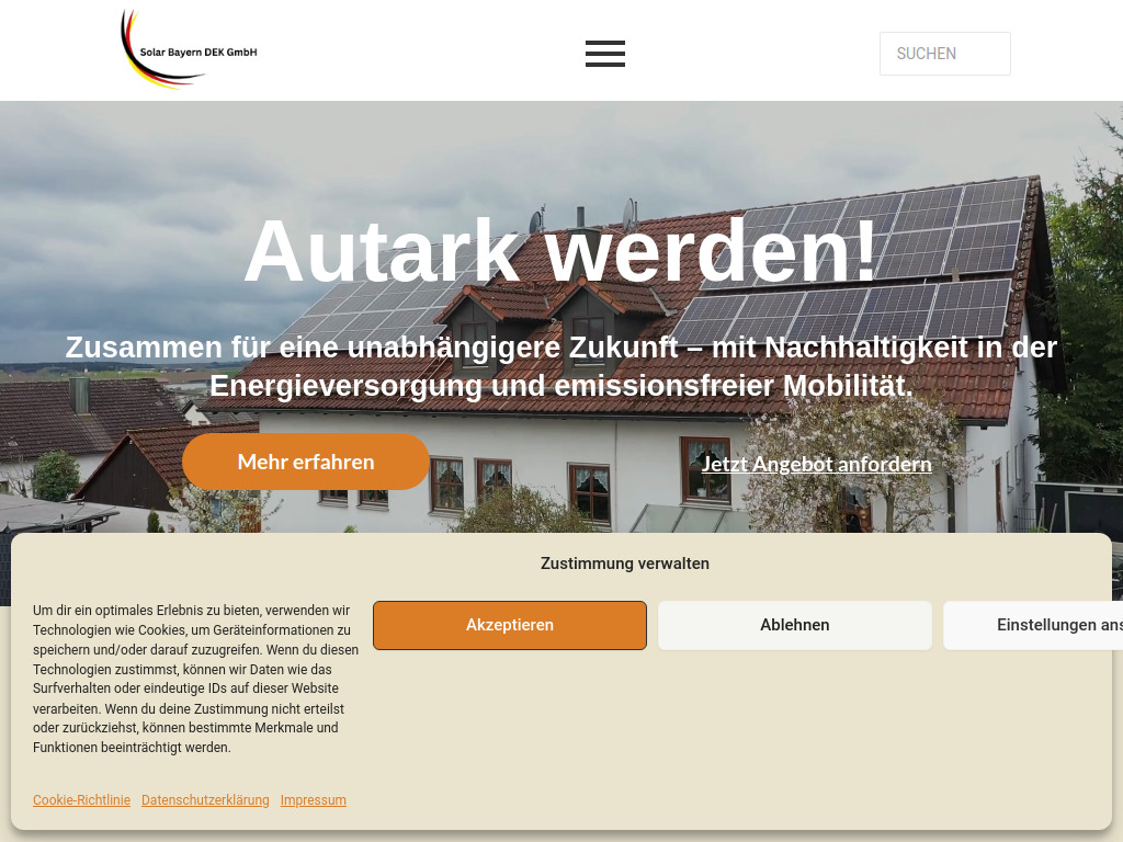 Website von Solar Bayern DEK GmbH in Unterschleißheim