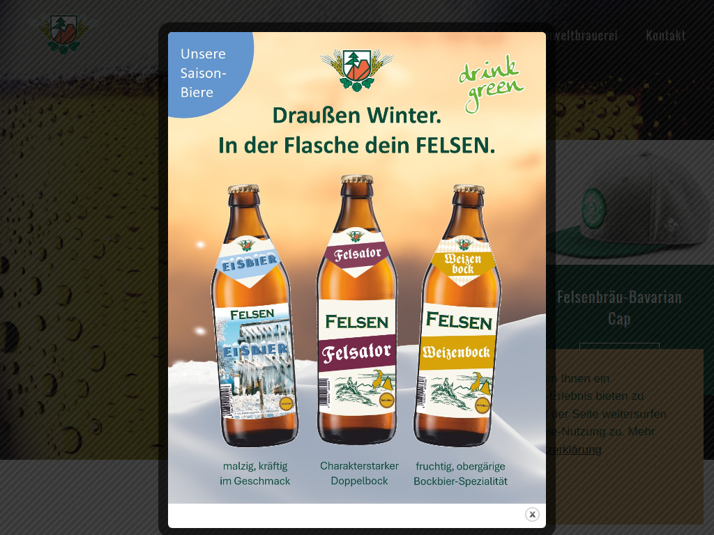 Website von Felsenbräu Thalmannsfeld, W. Gloßner GmbH & Co.KG in Thalmannsfeld