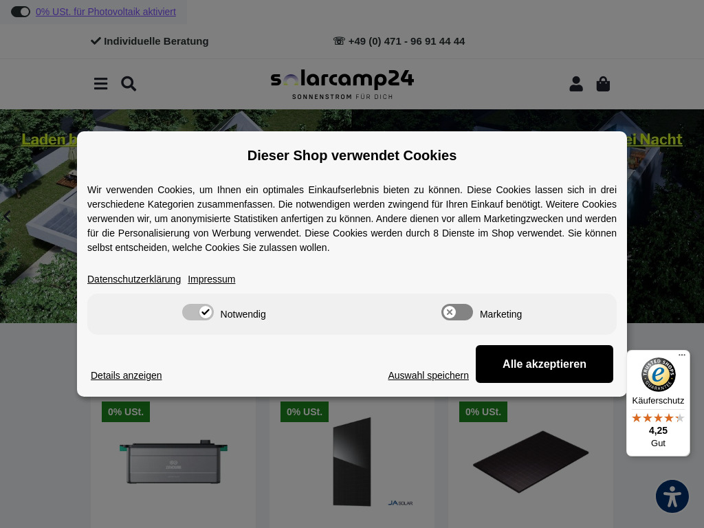Website von SolarCamp24 GmbH in Bremerhaven