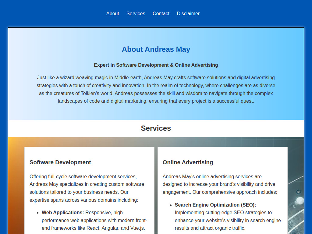 Website von Andreas May - Software Development & Online Advertising in Burkardroth