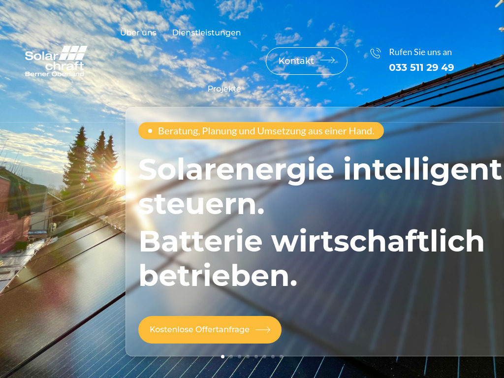 Website von Solarchraft - Solaranlagen und Energieoptimierung in Wimmis