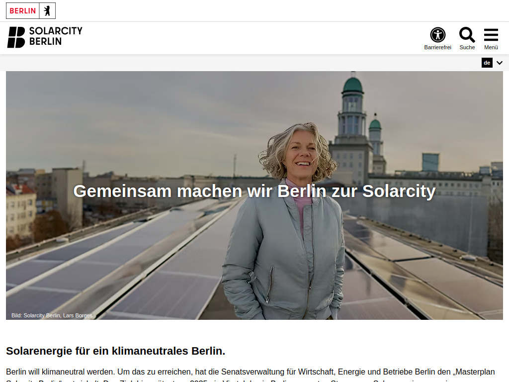 Website von Gemeinsam machen wir Berlin zur Solarcity - Berlin.de
