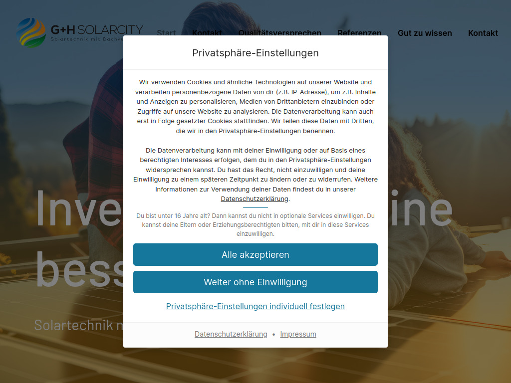 Website von G+H Solarcity GmbH in Berlin