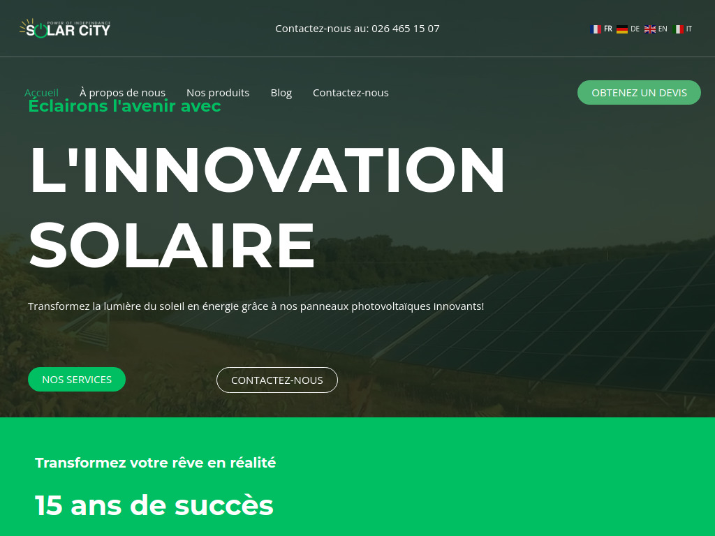 Website von Solar City 2050 in Fribourg