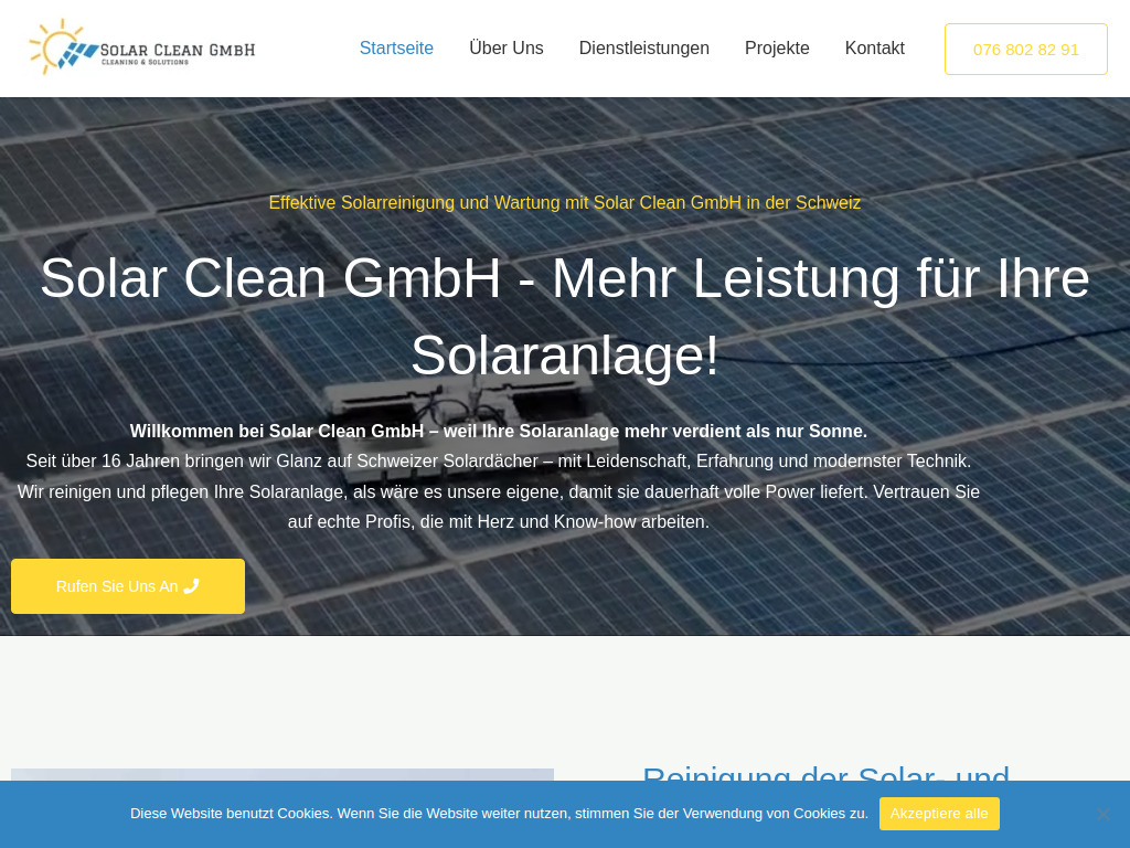 Website von Solar Clean GmbH in Oensingen