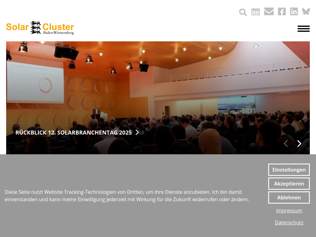 Website von Solar Cluster Baden-Württemberg e.V. in Stuttgart