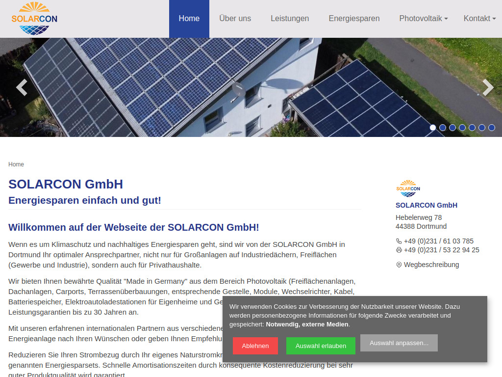 Website von SOLARCON GmbH in Dortmund
