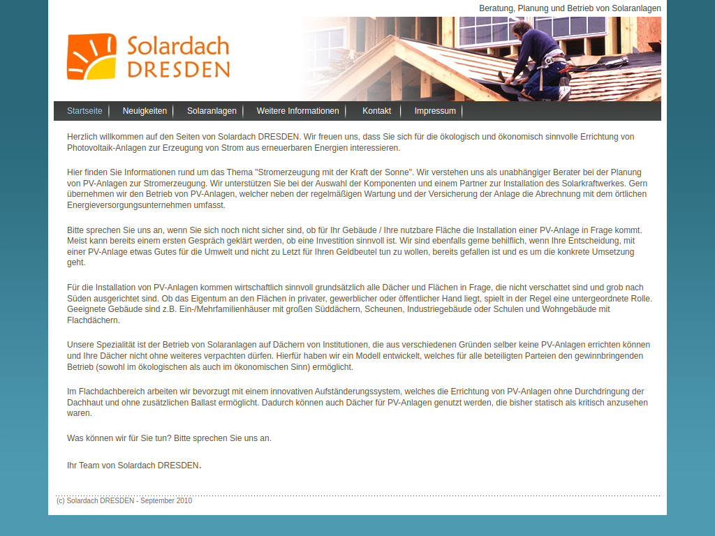 Website von Startseite - Solardach DRESDEN