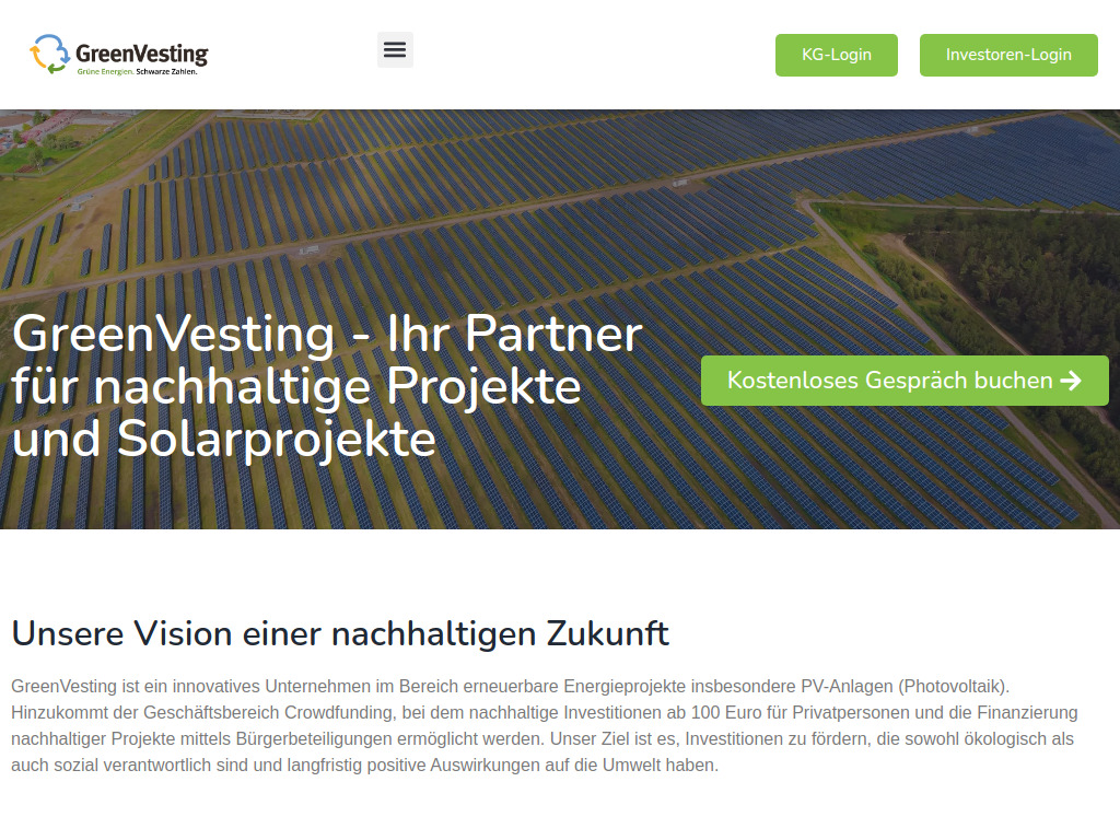 Website von GreenVesting GmbH & Co. KG in Cölbe
