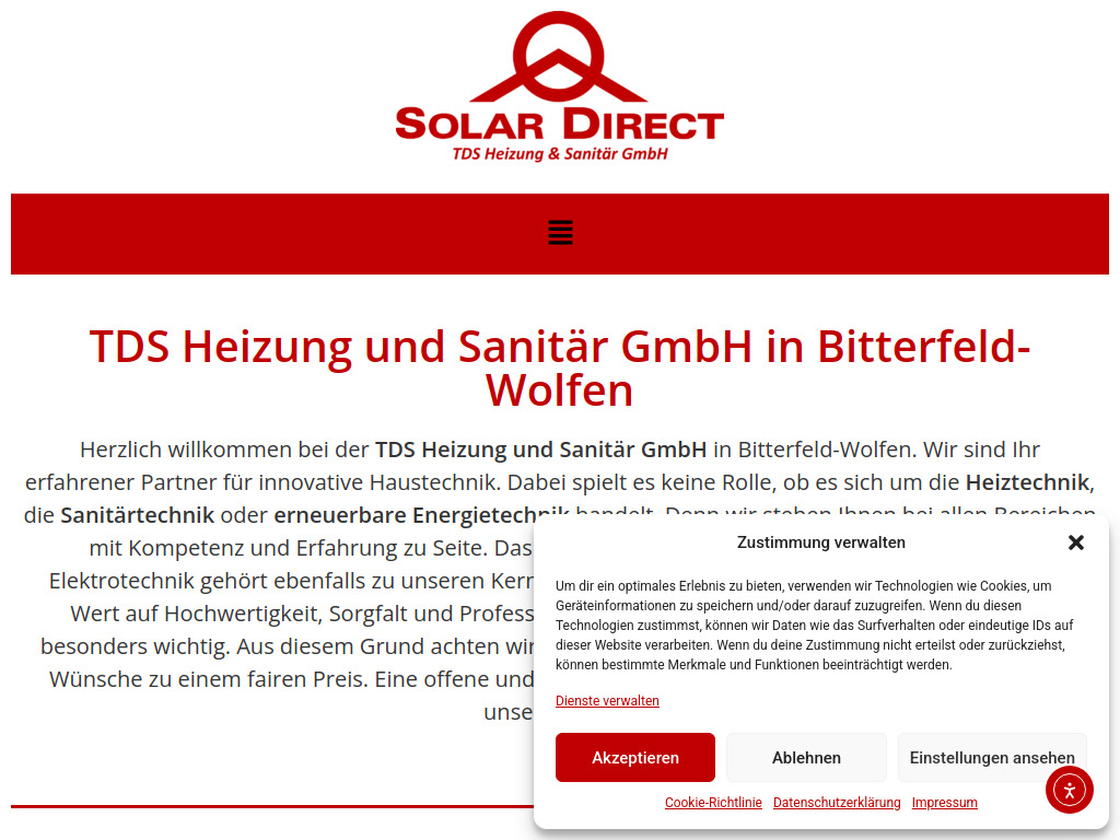 Website von TDS Heizung u. Sanitär GmbH in Bitterfeld-Wolfen