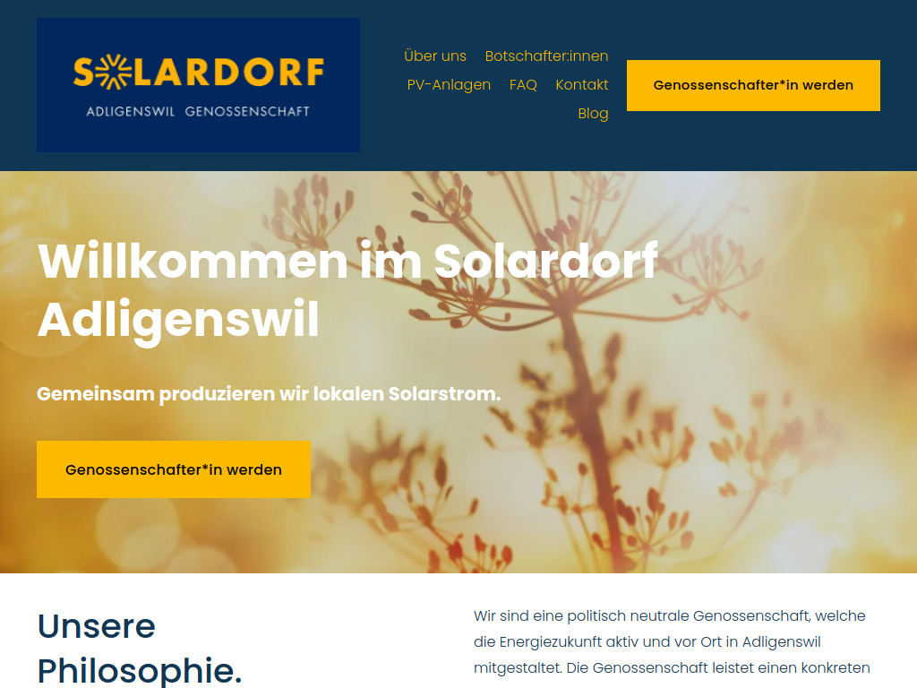 Website von Solardorf Adligenswil Genossenschaft in Adligenswil