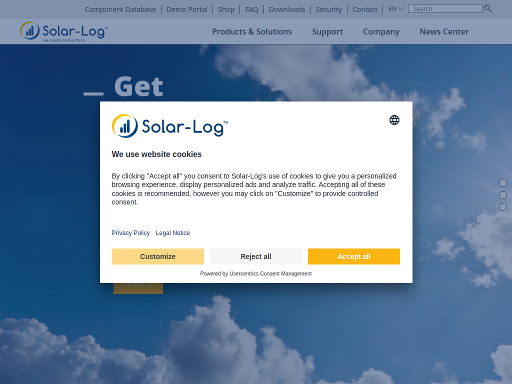 Website von Solar-Log GmbH in Geislingen-Binsdorf