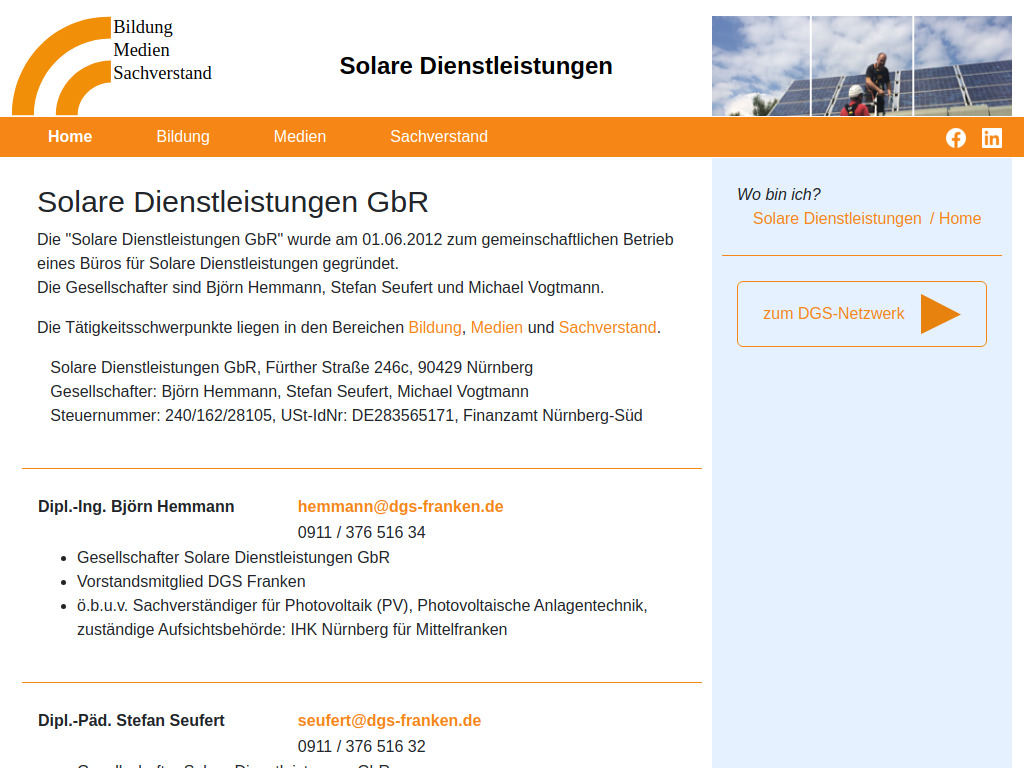 Website von Solare Dienstleistungen GbR in Nürnberg
