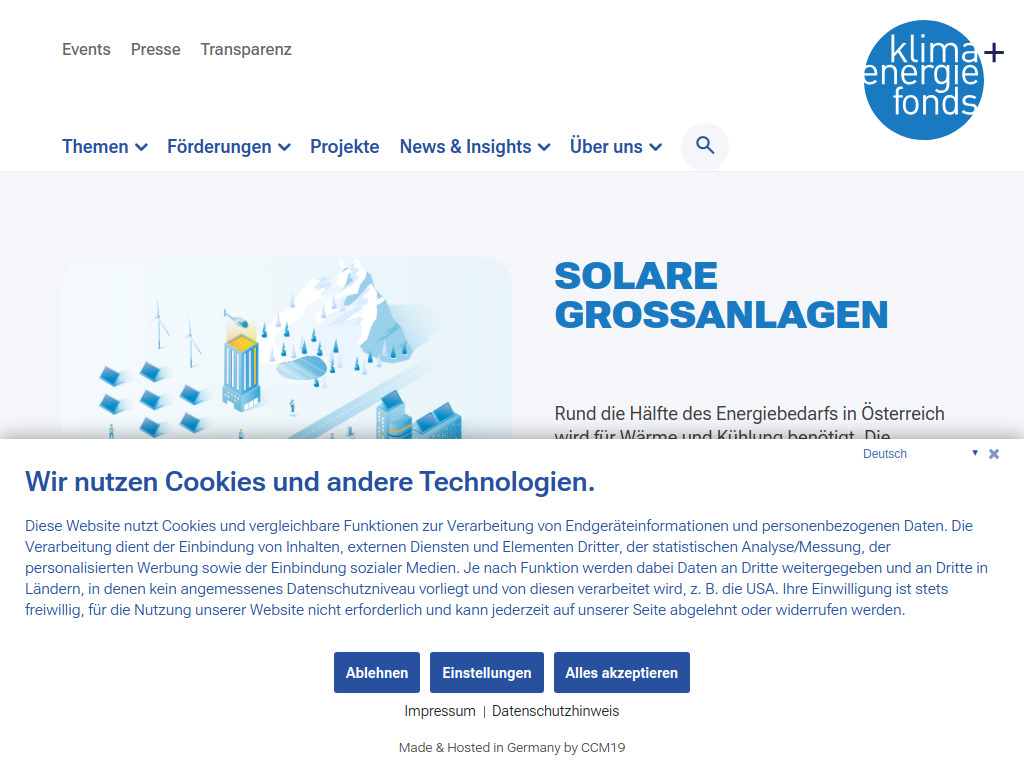 Website von Klima- und Energiefonds in Wien