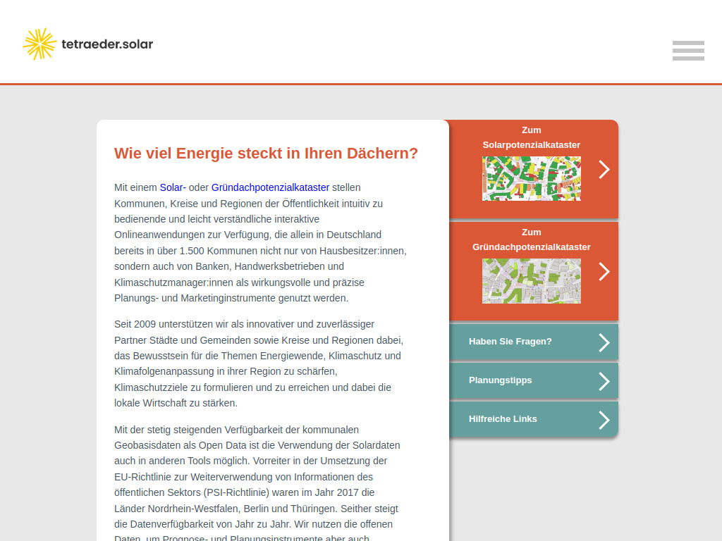 Website von tetraeder.solar gmbh in Dortmund