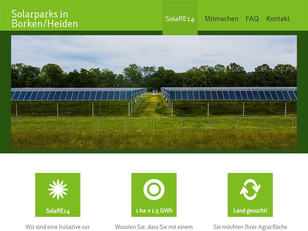 Website von Initiative SolaRE14 in Borken