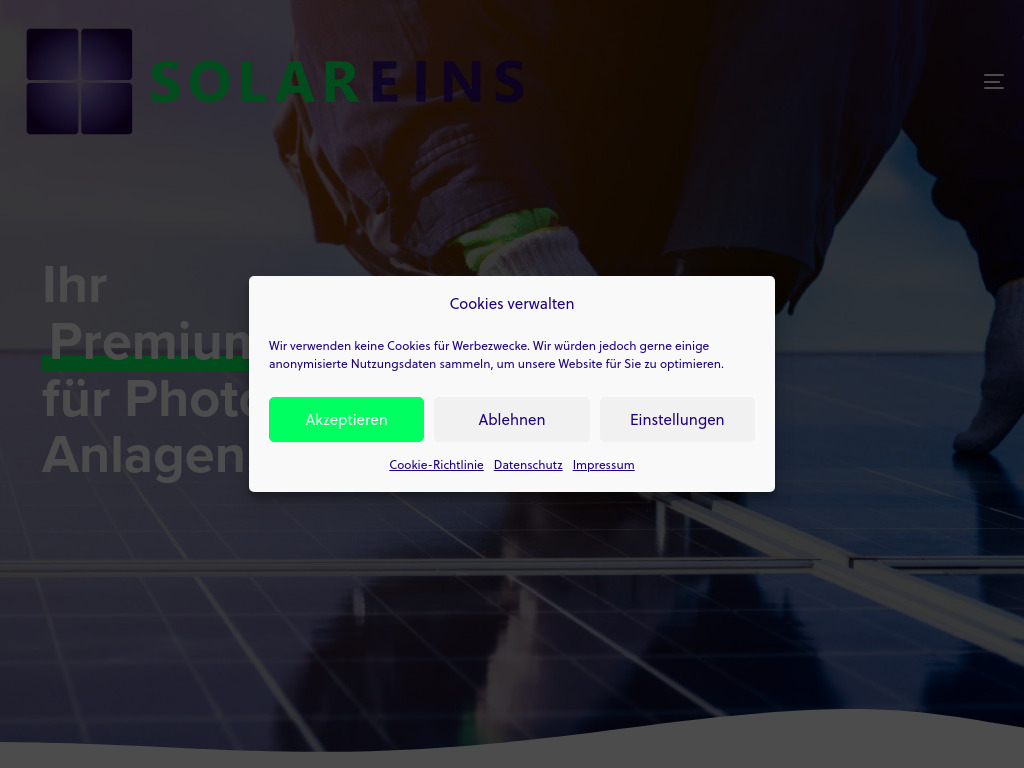 Website von SOLAR EINS GmbH in München