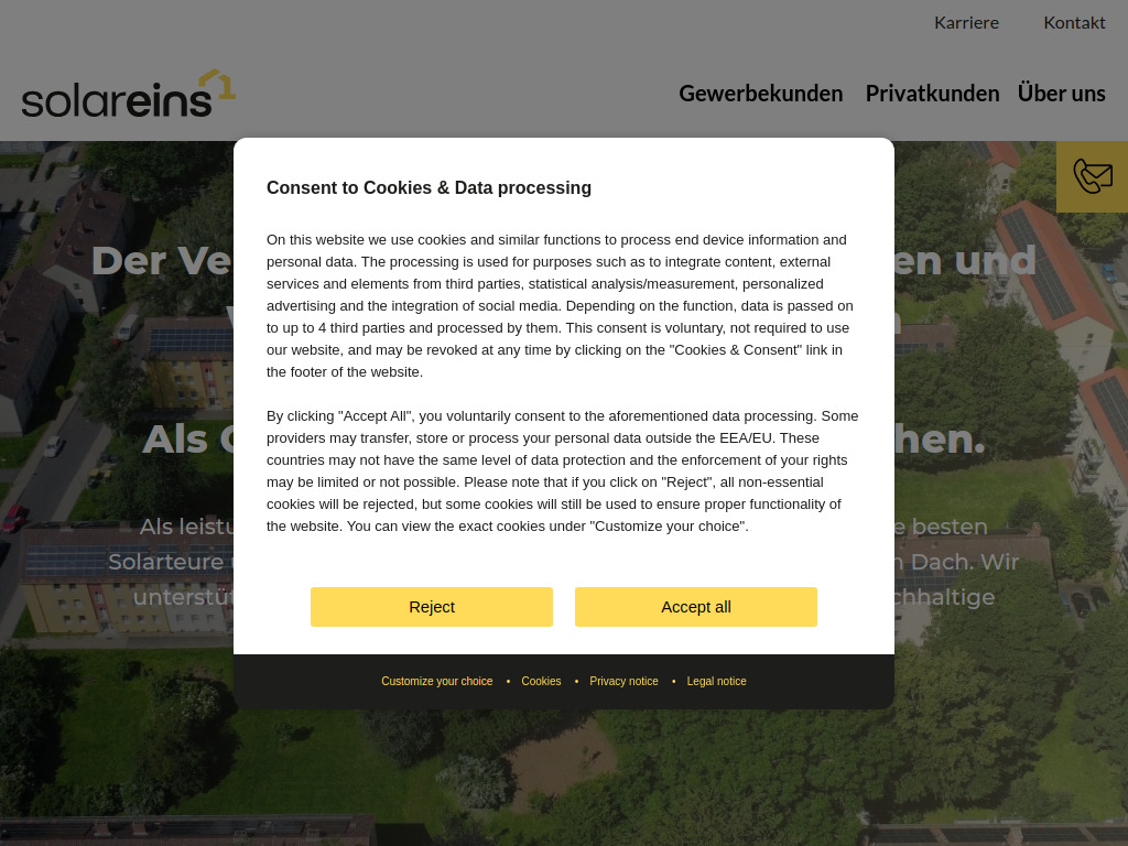 Website von solareins GmbH in Vöhringen