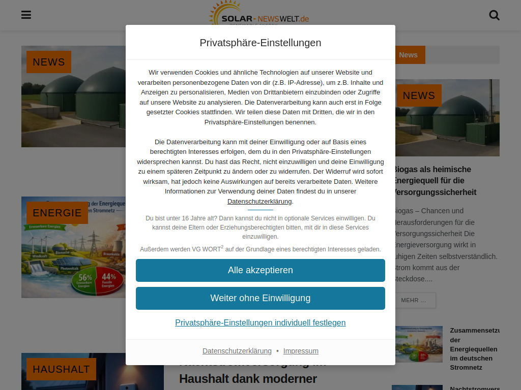 Website von Solar-Newswelt in Osnabrück